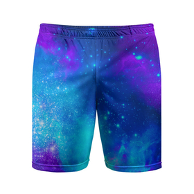 Мужские шорты спортивные с принтом Космос ,  |  | астроном | бесконечность | вселенная | звезда | звезды | комета | космонавт | космос | море | небо | неон | пальма | планета