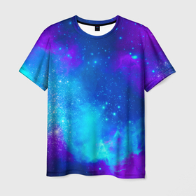 Мужская футболка 3D с принтом Космос в Курске, 100% полиэфир | прямой крой, круглый вырез горловины, длина до линии бедер | астроном | бесконечность | вселенная | звезда | звезды | комета | космонавт | космос | море | небо | неон | пальма | планета