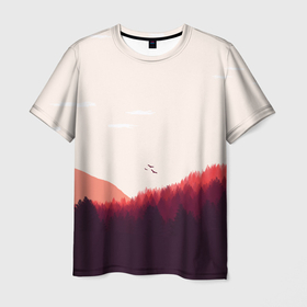 Мужская футболка 3D с принтом Пейзаж №1 , 100% полиэфир | прямой крой, круглый вырез горловины, длина до линии бедер | гора | горы | дерево | деревья | елка | елки | клин | лес | облака | облако | пейзаж | природа | птица | птицы | сосна | сосны