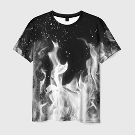 Мужская футболка 3D с принтом ЧЕРНО БЕЛЫЙ ОГОНЬ в Белгороде, 100% полиэфир | прямой крой, круглый вырез горловины, длина до линии бедер | fire | в огне | взрыв | огненный | огонь | пожар | текстура