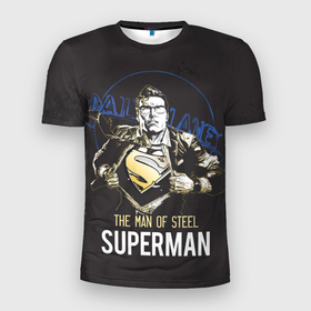 Мужская футболка 3D Slim с принтом Supermen в Белгороде, 100% полиэстер с улучшенными характеристиками | приталенный силуэт, круглая горловина, широкие плечи, сужается к линии бедра | man | steel | superman | vdzajul | супермен | супермэн