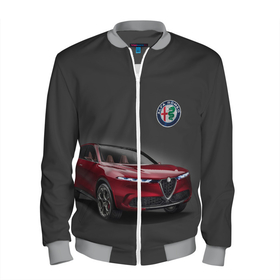 Мужской бомбер 3D с принтом Alfa Romeo в Петрозаводске, 100% полиэстер | застегивается на молнию, по бокам два кармана без застежек, по низу бомбера и на воротнике - эластичная резинка | Тематика изображения на принте: alfa romeo | car | italy | prestige | автомобиль | альфа ромео | италия | престиж
