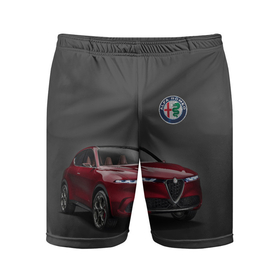 Мужские шорты спортивные с принтом Alfa Romeo ,  |  | alfa romeo | car | italy | prestige | автомобиль | альфа ромео | италия | престиж