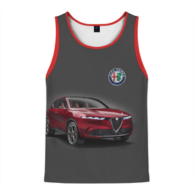 Мужская майка 3D с принтом Alfa Romeo в Тюмени, 100% полиэстер | круглая горловина, приталенный силуэт, длина до линии бедра. Пройма и горловина окантованы тонкой бейкой | alfa romeo | car | italy | prestige | автомобиль | альфа ромео | италия | престиж