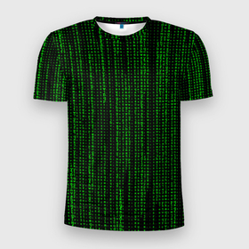 Мужская футболка 3D спортивная с принтом Matrix в Курске, 100% полиэстер с улучшенными характеристиками | приталенный силуэт, круглая горловина, широкие плечи, сужается к линии бедра | Тематика изображения на принте: matrix | интернет | код | компьютер | матрица | символы | хакер