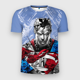 Мужская футболка 3D Slim с принтом S U P E R M A N в Санкт-Петербурге, 100% полиэстер с улучшенными характеристиками | приталенный силуэт, круглая горловина, широкие плечи, сужается к линии бедра | man | steel | superman | vdzajul | супермен | супермэн