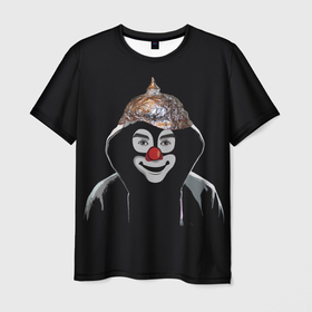 Мужская футболка 3D с принтом Клоун в шапочке в Новосибирске, 100% полиэфир | прямой крой, круглый вырез горловины, длина до линии бедер | Тематика изображения на принте: 5g вышки | клоун | связь | фобия | фольга
