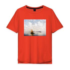 Мужская футболка хлопок Oversize с принтом картина Айвазовского в Кировске, 100% хлопок | свободный крой, круглый ворот, “спинка” длиннее передней части | айвазовский | корабль | море | облака | рисунок