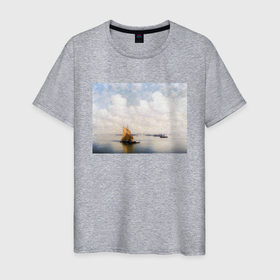 Мужская футболка хлопок с принтом картина Айвазовского в Курске, 100% хлопок | прямой крой, круглый вырез горловины, длина до линии бедер, слегка спущенное плечо. | айвазовский | корабль | море | облака | рисунок