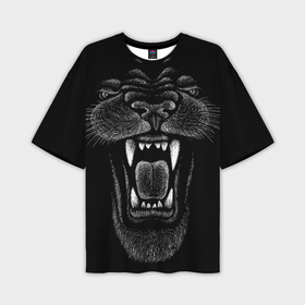 Мужская футболка oversize 3D с принтом Рык черной пантеры в Новосибирске,  |  | big | black | cat | danger | jungle | king | leopard | panter | panther | picture | большая | большой | джунглей | джунгли | зубы | король | кот | кошка | леопард | мелками | опасная | опасный | охотник | пантера | пасть | рисунок | хищник | 