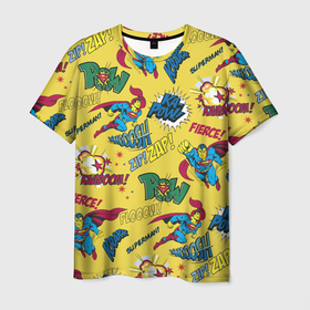 Мужская футболка 3D с принтом ZIP! ZAP! POW! в Тюмени, 100% полиэфир | прямой крой, круглый вырез горловины, длина до линии бедер | man | steel | superman | vdzajul | супермен | супермэн