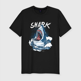 Мужская футболка премиум с принтом Злая акула в Тюмени, 92% хлопок, 8% лайкра | приталенный силуэт, круглый вырез ворота, длина до линии бедра, короткий рукав | angry | big | evil | jaws | predator | scary | shark | storm | wave | waves | white | акула | акулы | белая | большая | волна | волны | выпрыгивает | злая | зубы | из воды | море | океан | охотник | пасть | плотоядная | рот | страшная | хищни