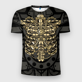 Мужская футболка 3D спортивная с принтом Стимпанк Скелет в Екатеринбурге, 100% полиэстер с улучшенными характеристиками | приталенный силуэт, круглая горловина, широкие плечи, сужается к линии бедра | Тематика изображения на принте: clock | clocks | cosplay | punk | rib | ribcage | ribs | robot | skeleton | steam | steampunk | внутренности | грудная клетка | железные | косплей | кости | механизм | панк | паро панк | паровой | паропанк | ребра | робот | скелет | стим | с