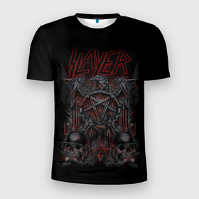 Мужская футболка 3D Slim с принтом Slayer в Петрозаводске, 100% полиэстер с улучшенными характеристиками | приталенный силуэт, круглая горловина, широкие плечи, сужается к линии бедра | kerry king | musical group | repentless | slayer | tom araya | метал | том арайа | трэш