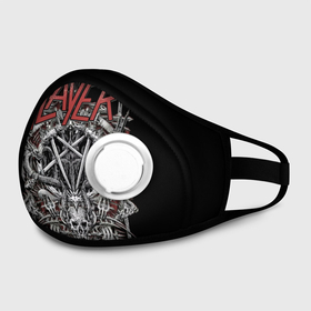 Маска из неопрена с принтом Slayer в Ухте, неопрен 100% | Форма огибающая нос. Резинки для ушей с дополнительной резинкой на затылке. Клапан для выдоха для активного дыхания при занятиях спортом. Эластичный материал маски и окантовки для лучшего растяжения и прилегания маски.  | kerry king | musical group | repentless | slayer | tom araya | метал | том арайа | трэш
