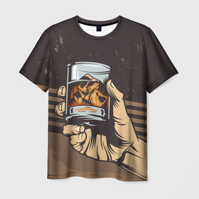 Мужская футболка 3D с принтом Ретро Виски в Белгороде, 100% полиэфир | прямой крой, круглый вырез горловины, длина до линии бедер | виски | рука | стакан | стопка
