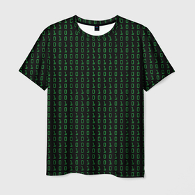 Мужская футболка 3D с принтом Бинарный код , 100% полиэфир | прямой крой, круглый вырез горловины, длина до линии бедер | Тематика изображения на принте: 1 и 0 | binary | computer | green | matrix | programming | stream | streaming | system | бинарный | буквы | двоичная | двоичный | единицы | зеленые | код | кода | компьютерный | матрица | нули | поток | программирование | символы