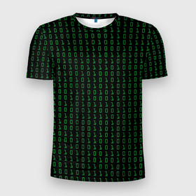 Мужская футболка 3D спортивная с принтом Бинарный код в Екатеринбурге, 100% полиэстер с улучшенными характеристиками | приталенный силуэт, круглая горловина, широкие плечи, сужается к линии бедра | 1 и 0 | binary | computer | green | matrix | programming | stream | streaming | system | бинарный | буквы | двоичная | двоичный | единицы | зеленые | код | кода | компьютерный | матрица | нули | поток | программирование | символы