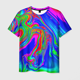Мужская футболка 3D с принтом Краска в Новосибирске, 100% полиэфир | прямой крой, круглый вырез горловины, длина до линии бедер | абстракция | брызги | краска | лето | море | неон | океан | пальма | радуга | разводы | текстура | цвет краски