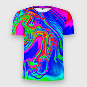 Мужская футболка 3D спортивная с принтом Краска в Курске, 100% полиэстер с улучшенными характеристиками | приталенный силуэт, круглая горловина, широкие плечи, сужается к линии бедра | абстракция | брызги | краска | лето | море | неон | океан | пальма | радуга | разводы | текстура | цвет краски