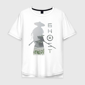 Мужская футболка хлопок Oversize с принтом TRDGhoTsuhim в Белгороде, 100% хлопок | свободный крой, круглый ворот, “спинка” длиннее передней части | катана | отвага | призрак | самурай | честь