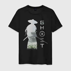 Мужская футболка хлопок с принтом TRDGhoTsuhim , 100% хлопок | прямой крой, круглый вырез горловины, длина до линии бедер, слегка спущенное плечо. | катана | отвага | призрак | самурай | честь