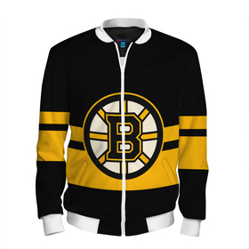 Мужской бомбер 3D с принтом BOSTON BRUINS NHL в Екатеринбурге, 100% полиэстер | застегивается на молнию, по бокам два кармана без застежек, по низу бомбера и на воротнике - эластичная резинка | black | boston | bruins | hockey | ice | logo | nhl | sport | usa | бостон | брюинз | логотип | нхл | спорт | хоккей