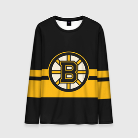 Мужской лонгслив 3D с принтом BOSTON BRUINS NHL в Петрозаводске, 100% полиэстер | длинные рукава, круглый вырез горловины, полуприлегающий силуэт | black | boston | bruins | hockey | ice | logo | nhl | sport | usa | бостон | брюинз | логотип | нхл | спорт | хоккей