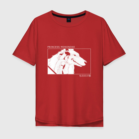 Мужская футболка хлопок Oversize с принтом Принцесса Мононоке в Тюмени, 100% хлопок | свободный крой, круглый ворот, “спинка” длиннее передней части | anime | mononoke | аниме | волк | девушка | мульт | мультик | мультфильм | хаяо миядзаки