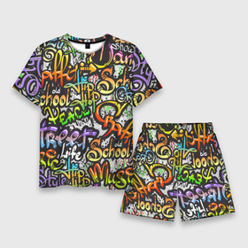 Мужской костюм с шортами 3D с принтом Уличные граффити ,  |  | 1990 | 1990 е | 1990е | 90 е | 90е | crazy | dance | graffiti | graffity | hip hop | life | music | old school | oldschool | rap | street | style | west coast | безумные | графити | граффити | девяностые | классика | мир | музыка | олдскул | реп