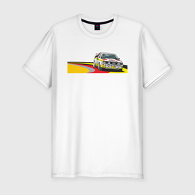 Мужская футболка хлопок Slim с принтом Audi в Курске, 92% хлопок, 8% лайкра | приталенный силуэт, круглый вырез ворота, длина до линии бедра, короткий рукав | audi | quattro | race | rally | ауди | гонки | кватро | ралли