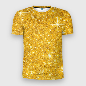 Мужская футболка 3D спортивная с принтом Золотой блеск в Тюмени, 100% полиэстер с улучшенными характеристиками | приталенный силуэт, круглая горловина, широкие плечи, сужается к линии бедра | Тематика изображения на принте: блеск | золото | сияние | стразы