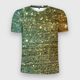 Мужская футболка 3D спортивная с принтом Бирюзовый блеск в Екатеринбурге, 100% полиэстер с улучшенными характеристиками | приталенный силуэт, круглая горловина, широкие плечи, сужается к линии бедра | бирюзовый | блеск | блестящая пыль | зелёный | стразы