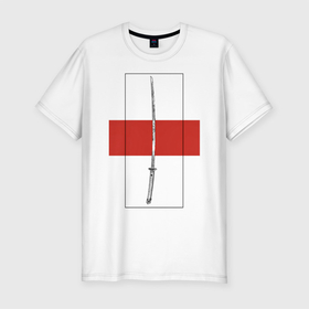 Мужская футболка хлопок Slim с принтом Samurai sword в Белгороде, 92% хлопок, 8% лайкра | приталенный силуэт, круглый вырез ворота, длина до линии бедра, короткий рукав | катана | меч | самураи | самурай | япония