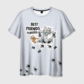 Мужская футболка 3D с принтом BEST FRIENDS в Новосибирске, 100% полиэфир | прямой крой, круглый вырез горловины, длина до линии бедер | spike | tom  jerry | tom and jerry | tomjerry | tuffy | vdgerir | мамочка два тапочка | том и джери | том и джерри