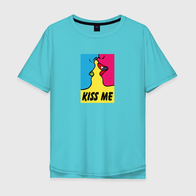 Мужская футболка хлопок Oversize с принтом Kiss Me в Санкт-Петербурге, 100% хлопок | свободный крой, круглый ворот, “спинка” длиннее передней части | casual | color | colors | kiss | kiss me | kissing | love | pop art | popart | в стиле | комикс | комиксов | люблю | любовь | меня | модная | модный | поп арт | поп арта | поцелуй | разноцветный | цвета | цветной | целовать | 
