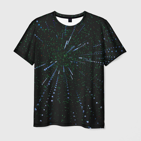 Мужская футболка 3D с принтом Свет сияние погружение блики в Курске, 100% полиэфир | прямой крой, круглый вырез горловины, длина до линии бедер | абстракция | блики | звезды | космос | линии | погружение | полет | путь | свет | сияние | темный | точки