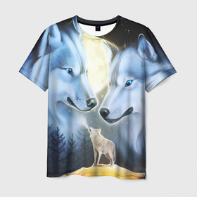 Мужская футболка 3D с принтом ВОЛК В НОЧИ(D) , 100% полиэфир | прямой крой, круглый вырез горловины, длина до линии бедер | Тематика изображения на принте: wolf | волк | волки | волчица | животные | одинокий волк