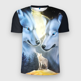 Мужская футболка 3D спортивная с принтом ВОЛК В НОЧИ(D) , 100% полиэстер с улучшенными характеристиками | приталенный силуэт, круглая горловина, широкие плечи, сужается к линии бедра | wolf | волк | волки | волчица | животные | одинокий волк