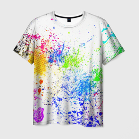 Мужская футболка 3D с принтом БРЫЗКИ КРАСОК в Белгороде, 100% полиэфир | прямой крой, круглый вырез горловины, длина до линии бедер | watercolor | абстракция красок | акварель | брызги красок | живопись | краска | потертость красок | текстуры
