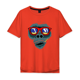 Мужская футболка хлопок Oversize с принтом Голова обезьяны в Белгороде, 100% хлопок | свободный крой, круглый ворот, “спинка” длиннее передней части | взгляд | голова | джунгли | дикие | животные | зверь | кингконг | король | крутые | мачо | море | мужчинам | обезьяна | обезьянка | орангутанг | отдых | очки | пацанские | пляж | прикольные | примат