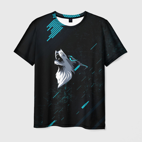 Мужская футболка 3D с принтом Sky Wolf в Курске, 100% полиэфир | прямой крой, круглый вырез горловины, длина до линии бедер | Тематика изображения на принте: auf | wolf | арт | ауф | вокл | лого