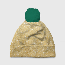 Шапка 3D c помпоном с принтом Золотой песок в Тюмени, 100% полиэстер | универсальный размер, печать по всей поверхности изделия | блеск | блёстки | золото | песок | розовое золото | розовый | сияние | стразы