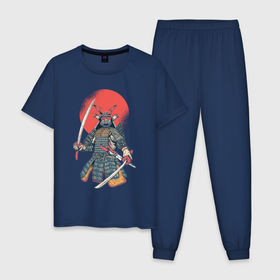 Мужская пижама хлопок с принтом Samurai в Санкт-Петербурге, 100% хлопок | брюки и футболка прямого кроя, без карманов, на брюках мягкая резинка на поясе и по низу штанин
 | Тематика изображения на принте: akira | empire | ghost of tsushima | japan | japanese | jin sakai | kurosava | kurosawa | mongol | samurai | верность | дзин сакай | империя | куросава | монголы | монгольская | призрак | призраки | самурай | тсусимы | хан | ханство | хотун