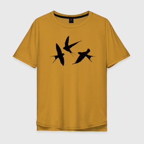 Мужская футболка хлопок Oversize с принтом Ласточки в Санкт-Петербурге, 100% хлопок | свободный крой, круглый ворот, “спинка” длиннее передней части | ласточка | ласточки | плица | птицы | птичка | силуэт ласточек