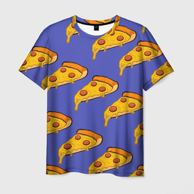 Мужская футболка 3D с принтом Кусочки пиццы , 100% полиэфир | прямой крой, круглый вырез горловины, длина до линии бедер | pizza | колбаски | кусочки пиццы | паперонни | пицца | сырная пицца