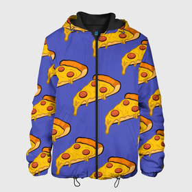 Мужская куртка 3D с принтом Кусочки пиццы в Кировске, ткань верха — 100% полиэстер, подклад — флис | прямой крой, подол и капюшон оформлены резинкой с фиксаторами, два кармана без застежек по бокам, один большой потайной карман на груди. Карман на груди застегивается на липучку | pizza | колбаски | кусочки пиццы | паперонни | пицца | сырная пицца