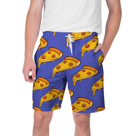 Мужские шорты 3D с принтом Кусочки пиццы ,  полиэстер 100% | прямой крой, два кармана без застежек по бокам. Мягкая трикотажная резинка на поясе, внутри которой широкие завязки. Длина чуть выше колен | pizza | колбаски | кусочки пиццы | паперонни | пицца | сырная пицца