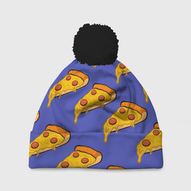 Шапка 3D c помпоном с принтом Кусочки пиццы , 100% полиэстер | универсальный размер, печать по всей поверхности изделия | pizza | колбаски | кусочки пиццы | паперонни | пицца | сырная пицца
