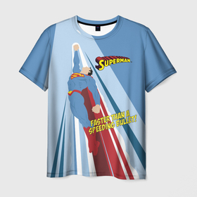 Мужская футболка 3D с принтом Faster than a speeding bullet в Кировске, 100% полиэфир | прямой крой, круглый вырез горловины, длина до линии бедер | man | steel | superman | vdzajul | супермен | супермэн